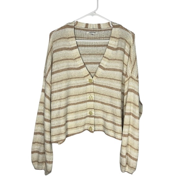 American Eagle Outfitters Sweaters - American Eagle Women's Cardigan Sweater Lightweight Large Tan/Ivory Striped